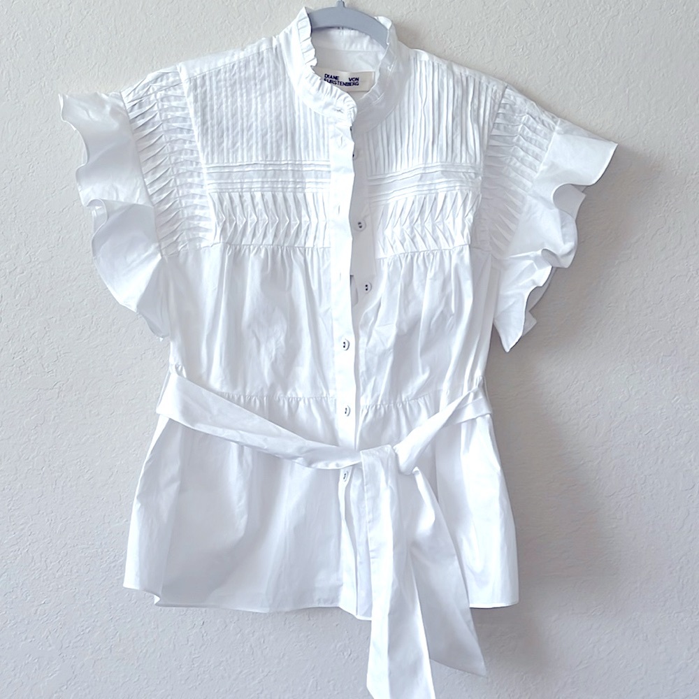 NEW Diane Von Furstenberg Ivory Buttondown Blouse size 0